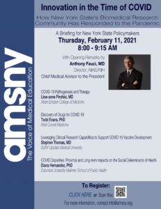 AMSNY Hosts “Innovation in the Time of COVID: How New York State’s Biomedical Research Community Has Responded to the Pandemic”